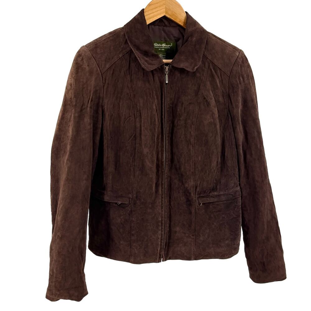 Vintage Y2K Eddie Bauer Brown Genuine Suede Distressed Moto Jacket